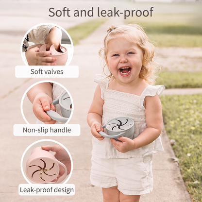 Soft and leak-proof. Soft valves. Non-slip handle. Leak-proof design