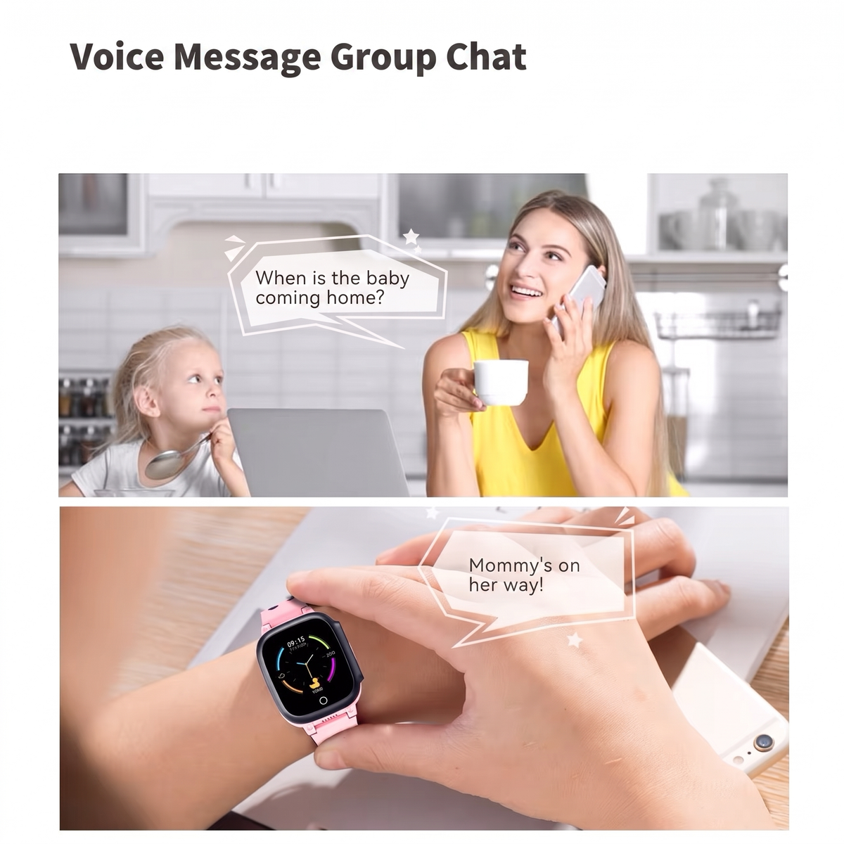 Voice Message Group Chat. When is the baby coming home?. Mommy's on her way!