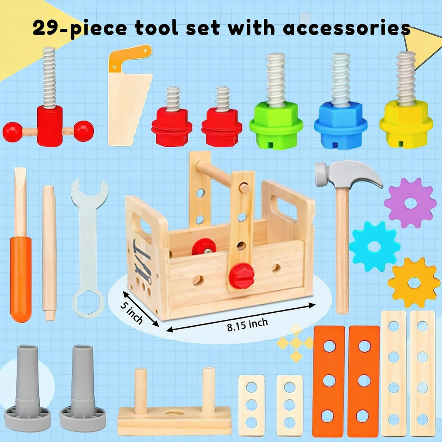 29-piece tool set. with accessories. 5 inch. 8.15 inch