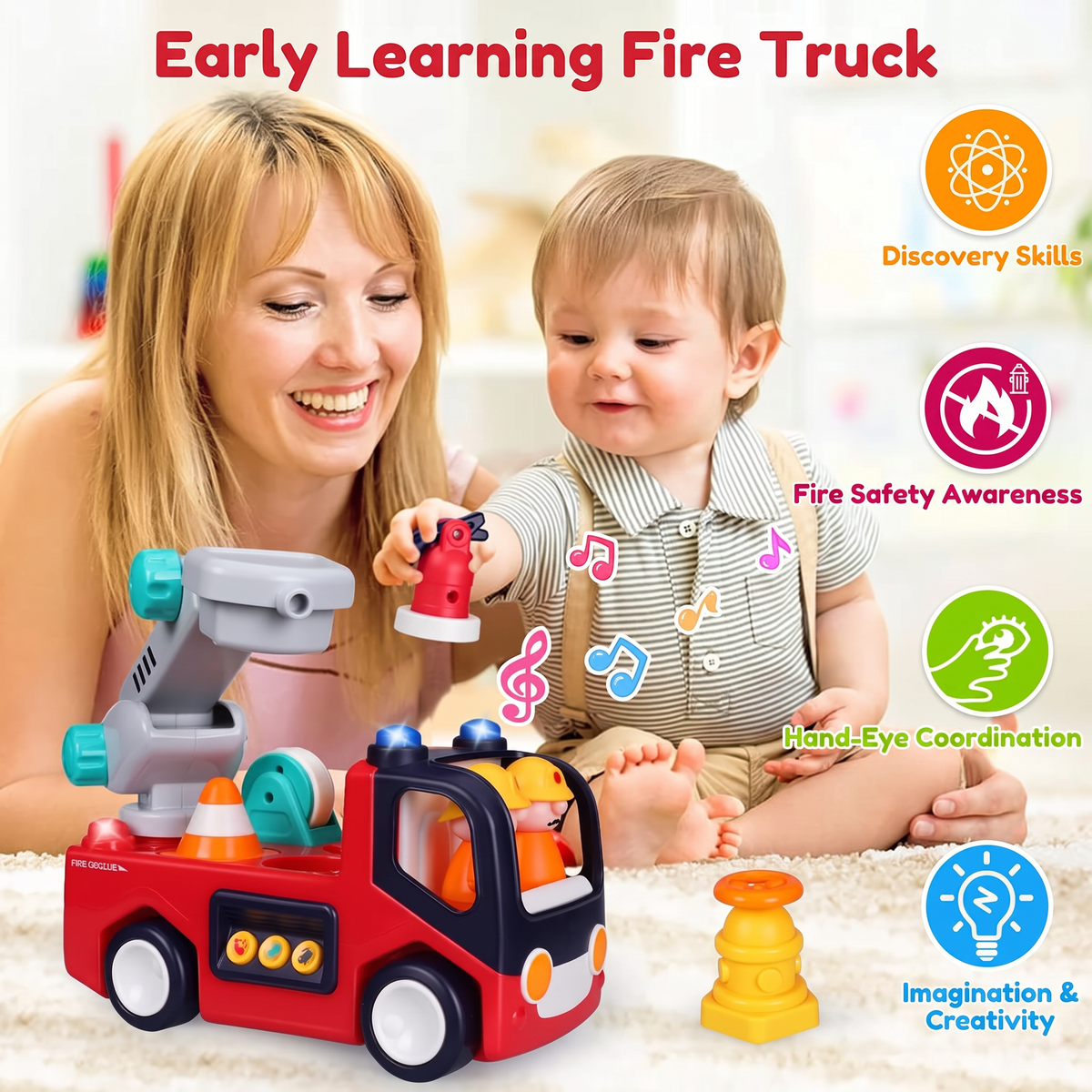 Early Learning Fire Truck. Discovery Skills. Fire Safety Awareness. Hand-Eye Coordination. Imagination & Creativity