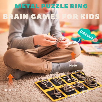 METAL PUZZLE RING. BRAIN GAMES FOR KIDS. ECO&SAFE. Note. IQ & EQ. A-model (8 pieces)