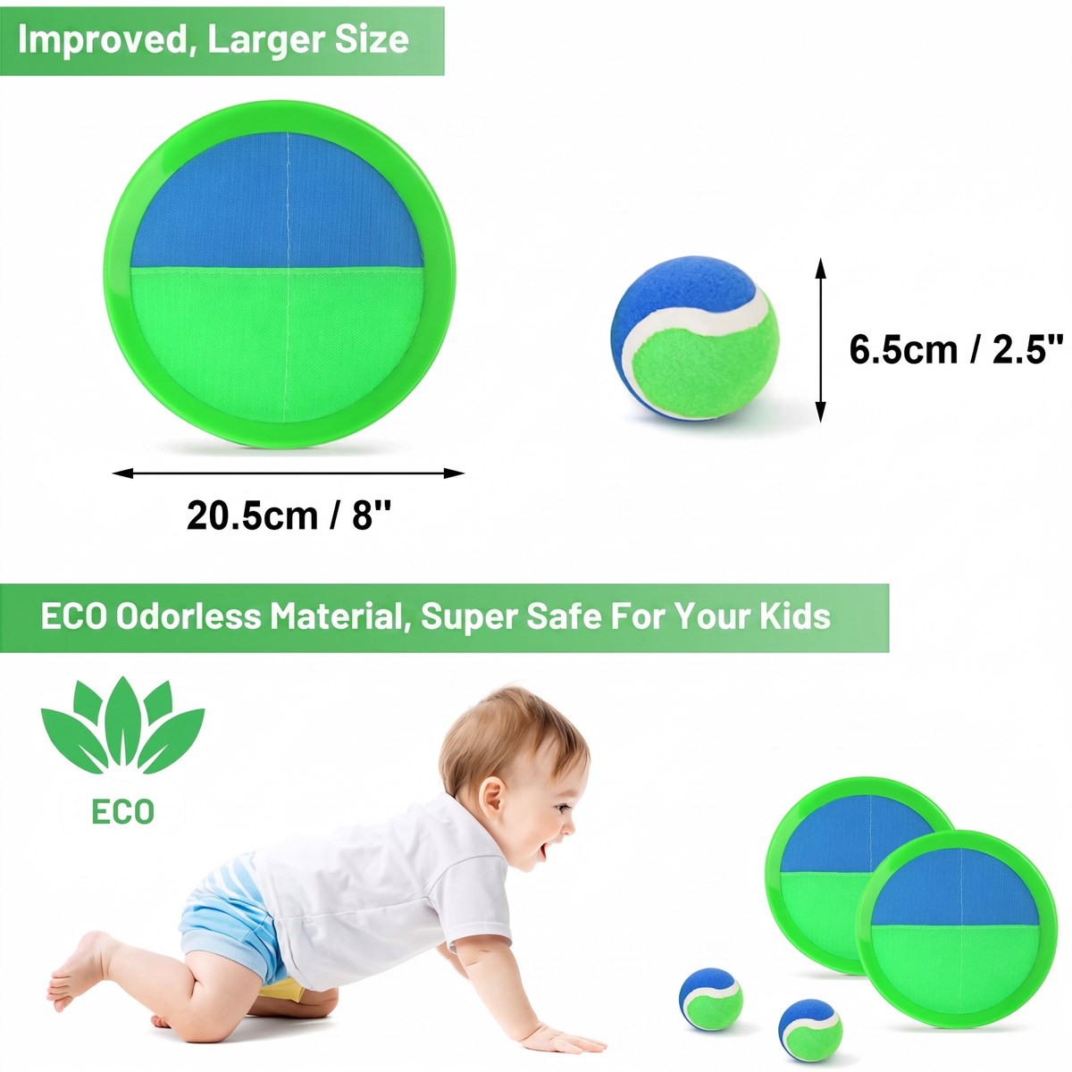 Improved, Larger Size. 20.5cm / 8". 6.5cm / 2.5". ECO Odorless Material, Super Safe For Your Kids. ECO